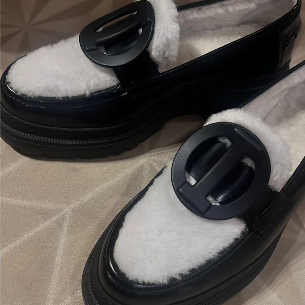 Iceberg black & white fur platform leather loafers size EU 39 US 9 NWT - Picture 3 of 10